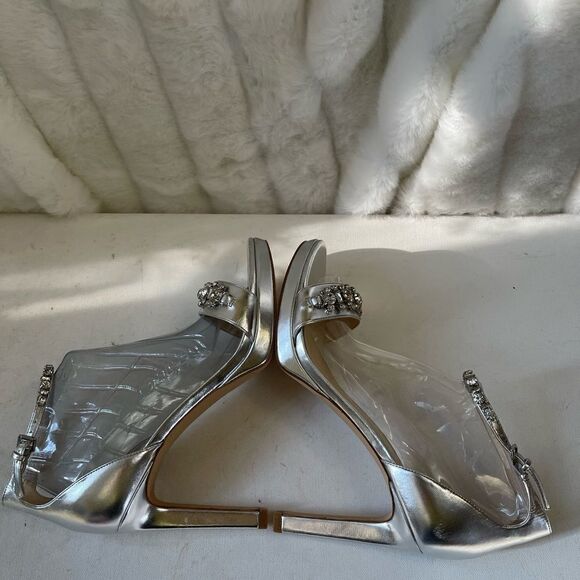 Nine West Engaged silver ankle strap platform sandals with Rhinestones … - Picture 13 of 16